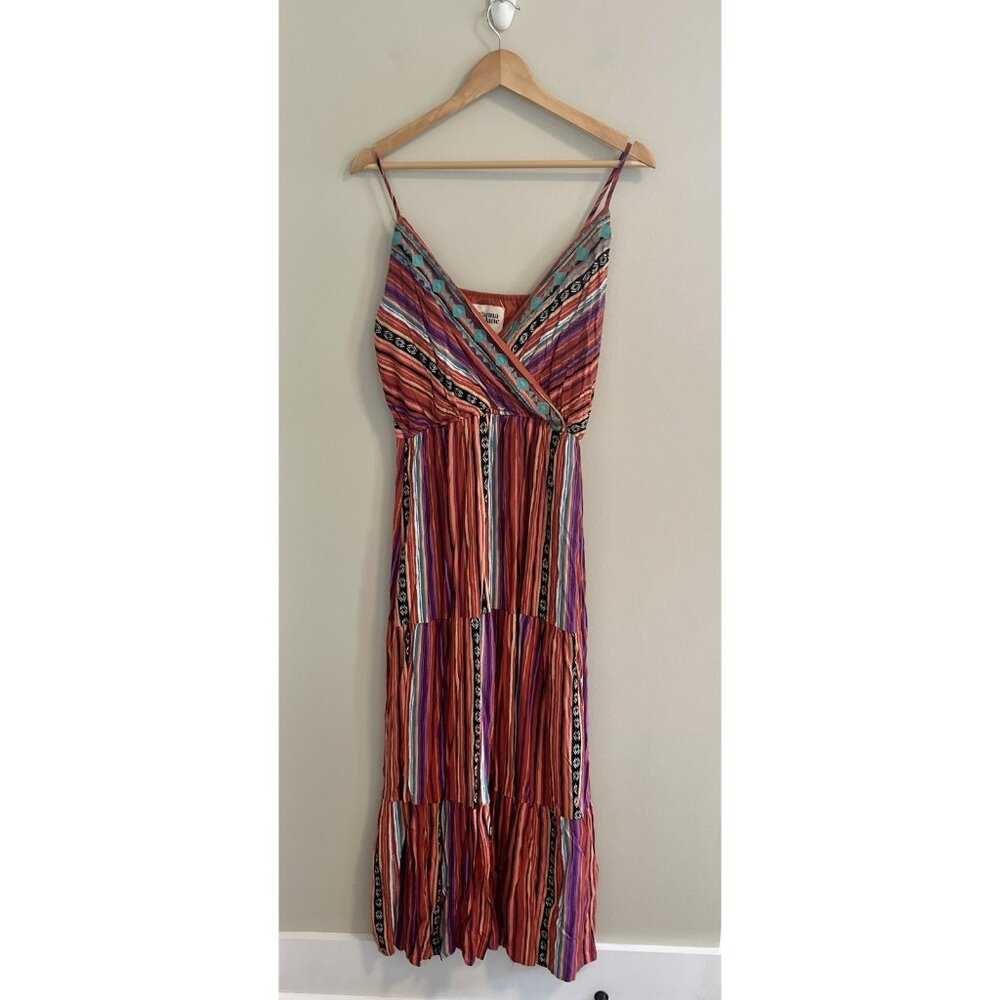 Savanna Jane Womens‎ Sz M Maxi Dress Halter Spaghetti Strap Boho Striped